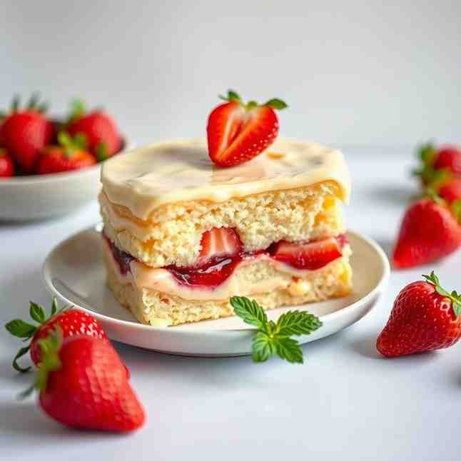 Easy Strawberry Custard Biscuit Cake - No-Bake Treat